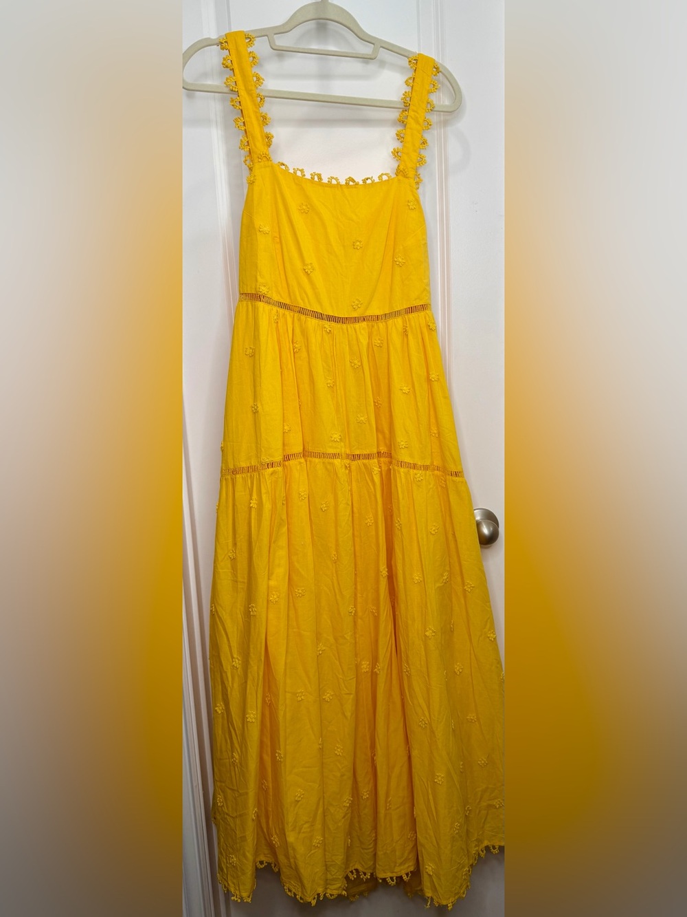 FARM Rio Yellow 3D Flowers Midi Dress Size Medium - Picture 2 of 7